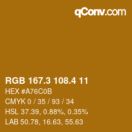 カラーコード: RGB 167.3 108.4 11 | qconv.com