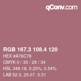 カラーコード: RGB 167.3 108.4 120 | qconv.com