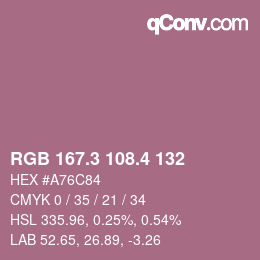 カラーコード: RGB 167.3 108.4 132 | qconv.com