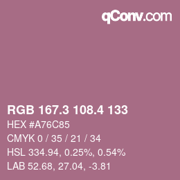カラーコード: RGB 167.3 108.4 133 | qconv.com