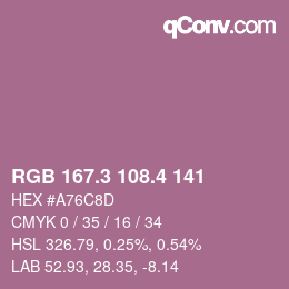 カラーコード: RGB 167.3 108.4 141 | qconv.com