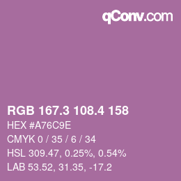 カラーコード: RGB 167.3 108.4 158 | qconv.com