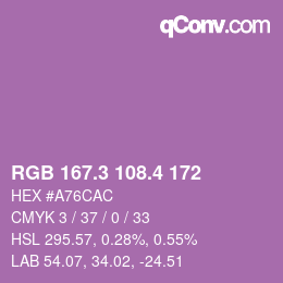 カラーコード: RGB 167.3 108.4 172 | qconv.com