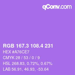 カラーコード: RGB 167.3 108.4 231 | qconv.com