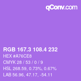 カラーコード: RGB 167.3 108.4 232 | qconv.com