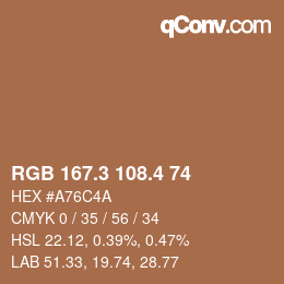 カラーコード: RGB 167.3 108.4 74 | qconv.com