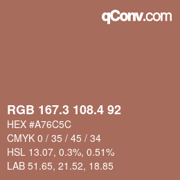 カラーコード: RGB 167.3 108.4 92 | qconv.com