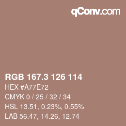 カラーコード: RGB 167.3 126 114 | qconv.com