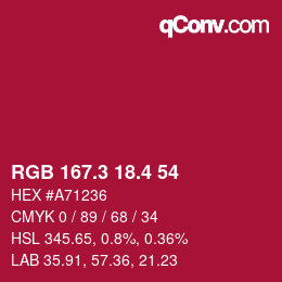 カラーコード: RGB 167.3 18.4 54 | qconv.com
