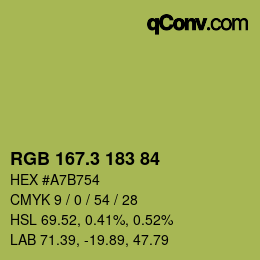 カラーコード: RGB 167.3 183 84 | qconv.com