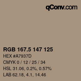 Color code: RGB 167.5 147 125 | qconv.com