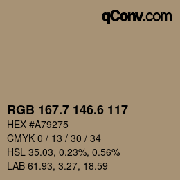 カラーコード: RGB 167.7 146.6 117 | qconv.com