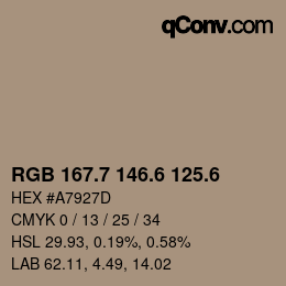 カラーコード: RGB 167.7 146.6 125.6 | qconv.com