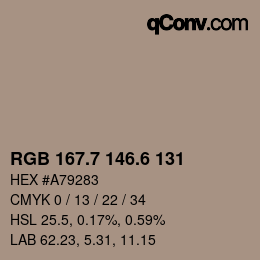 カラーコード: RGB 167.7 146.6 131 | qconv.com