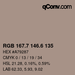 カラーコード: RGB 167.7 146.6 135 | qconv.com