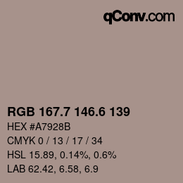 カラーコード: RGB 167.7 146.6 139 | qconv.com