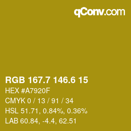 カラーコード: RGB 167.7 146.6 15 | qconv.com