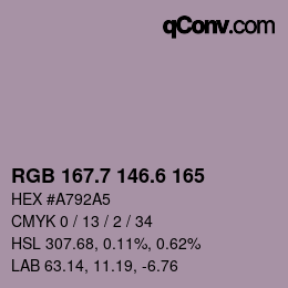 カラーコード: RGB 167.7 146.6 165 | qconv.com