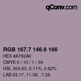 カラーコード: RGB 167.7 146.6 166 | qconv.com
