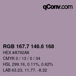 カラーコード: RGB 167.7 146.6 168 | qconv.com