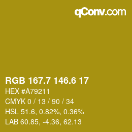 カラーコード: RGB 167.7 146.6 17 | qconv.com