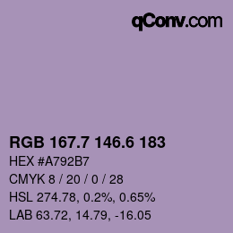 カラーコード: RGB 167.7 146.6 183 | qconv.com