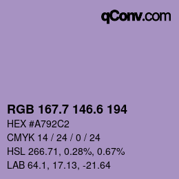 カラーコード: RGB 167.7 146.6 194 | qconv.com