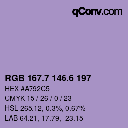 カラーコード: RGB 167.7 146.6 197 | qconv.com