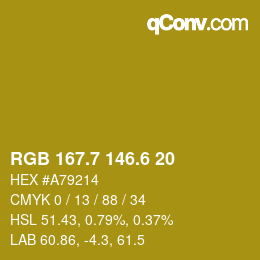 カラーコード: RGB 167.7 146.6 20 | qconv.com