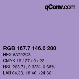 カラーコード: RGB 167.7 146.6 200 | qconv.com