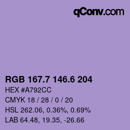 カラーコード: RGB 167.7 146.6 204 | qconv.com