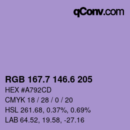 カラーコード: RGB 167.7 146.6 205 | qconv.com