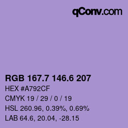 カラーコード: RGB 167.7 146.6 207 | qconv.com