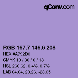 カラーコード: RGB 167.7 146.6 208 | qconv.com