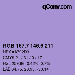 カラーコード: RGB 167.7 146.6 211 | qconv.com