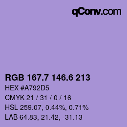 カラーコード: RGB 167.7 146.6 213 | qconv.com