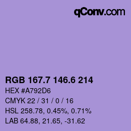カラーコード: RGB 167.7 146.6 214 | qconv.com