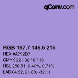 カラーコード: RGB 167.7 146.6 215 | qconv.com