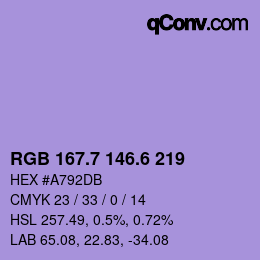 カラーコード: RGB 167.7 146.6 219 | qconv.com