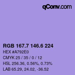 カラーコード: RGB 167.7 146.6 224 | qconv.com