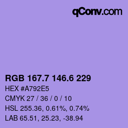 カラーコード: RGB 167.7 146.6 229 | qconv.com
