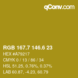 カラーコード: RGB 167.7 146.6 23 | qconv.com