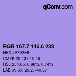 カラーコード: RGB 167.7 146.6 233 | qconv.com