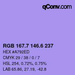 カラーコード: RGB 167.7 146.6 237 | qconv.com