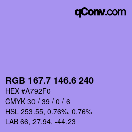 カラーコード: RGB 167.7 146.6 240 | qconv.com
