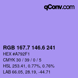 カラーコード: RGB 167.7 146.6 241 | qconv.com