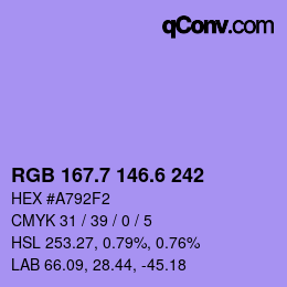 カラーコード: RGB 167.7 146.6 242 | qconv.com