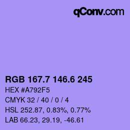 カラーコード: RGB 167.7 146.6 245 | qconv.com