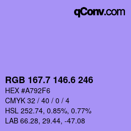 カラーコード: RGB 167.7 146.6 246 | qconv.com