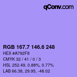 カラーコード: RGB 167.7 146.6 248 | qconv.com